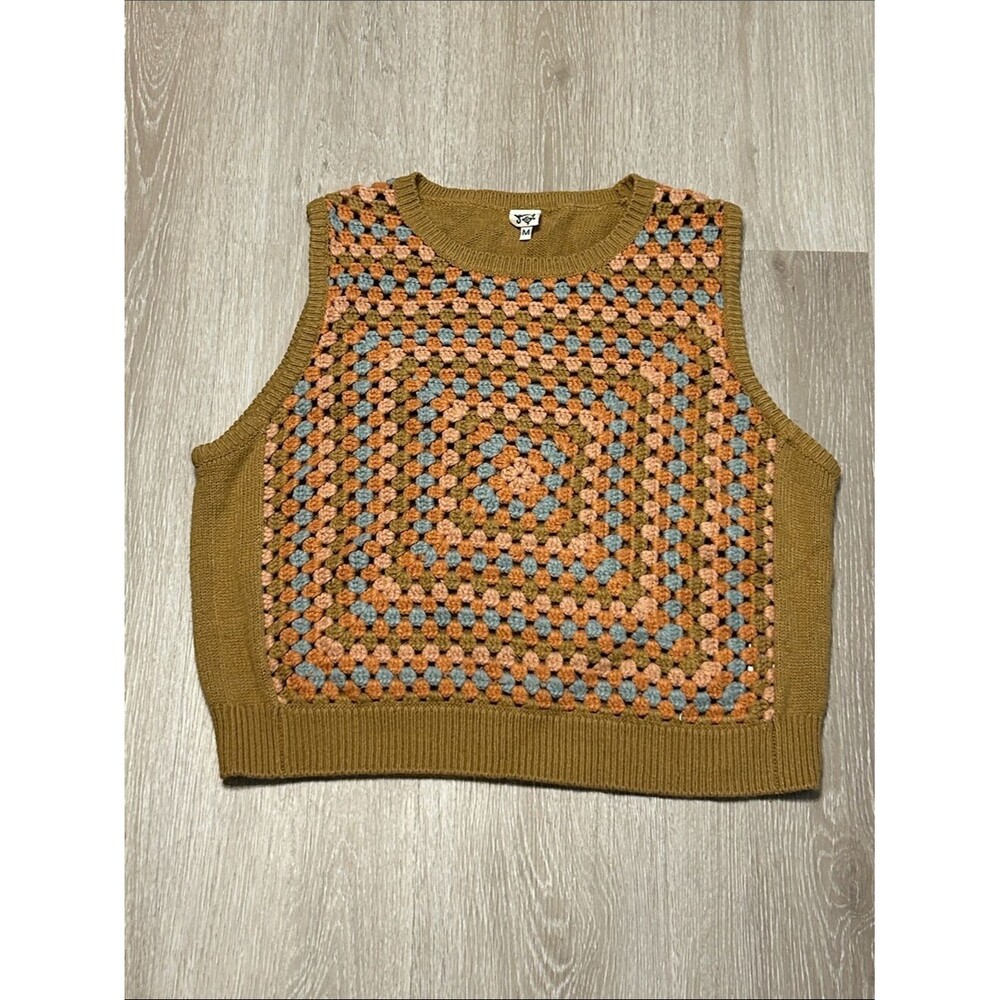 Ivy Jane Vintage Inspired Granny Square Multicolor Geometric Patterned Vest Sz M